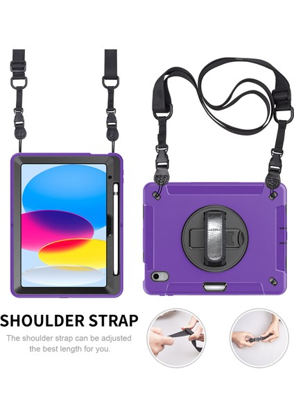Stand iPad 10.9 (2022) Kalem Yuvası Tpu Pc Omuz Askılı Tablet Kılıfı (Yurt Dışından)