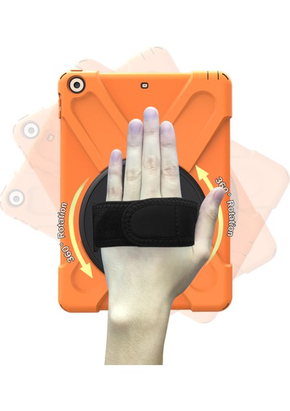 iPad 9.7 (2018 2017) X Shape 360 ​​derece Dönebilen Pc Tpu Combo Standı Muhafaza Turuncu Tablet Kılıfı (Yurt Dışından)