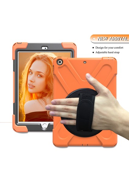 iPad 9.7 (2018 2017) X Shape 360 ​​derece Dönebilen Pc Tpu Combo Standı Muhafaza Turuncu Tablet Kılıfı (Yurt Dışından)