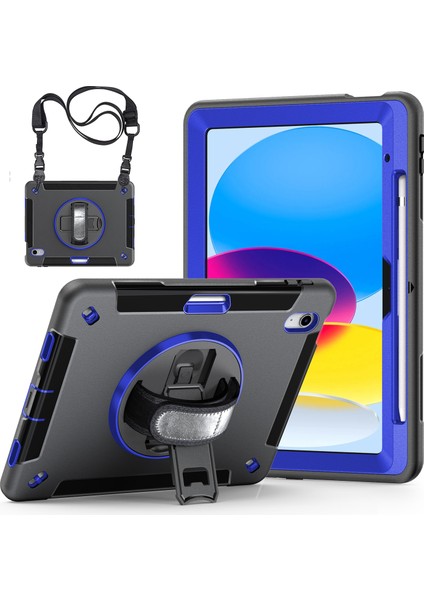 Stand iPad 10.9 (2022) Kalem Yuvası Tpu Pc Omuz Askılı Tablet Kılıfı (Yurt Dışından)