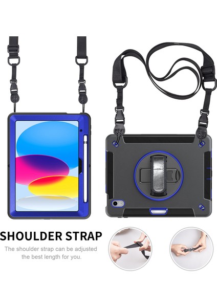 Stand iPad 10.9 (2022) Kalem Yuvası Tpu Pc Omuz Askılı Tablet Kılıfı (Yurt Dışından)