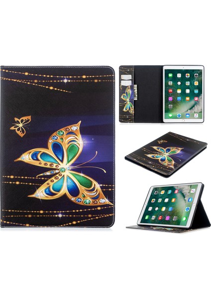 Desen Baskı Cüzdan Standı Deri iPad 10.2 (2019 2020 2021) BUTTERFLY Tablet Kılıfı (Yurt Dışından)