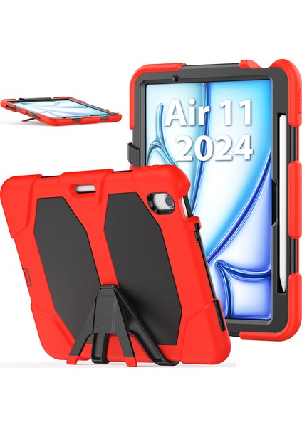 iPad Air 11 (2024) Dahili Ekran Koruyuculu Stand Pc Silikon Tablet Kılıfı (Yurt Dışından)