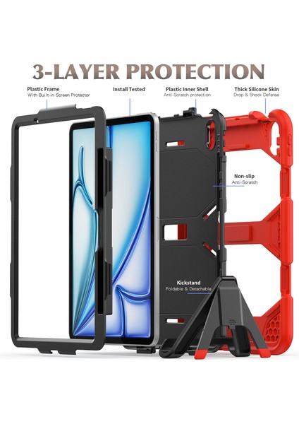 iPad Air 11 (2024) Dahili Ekran Koruyuculu Stand Pc Silikon Tablet Kılıfı (Yurt Dışından) fırsatları