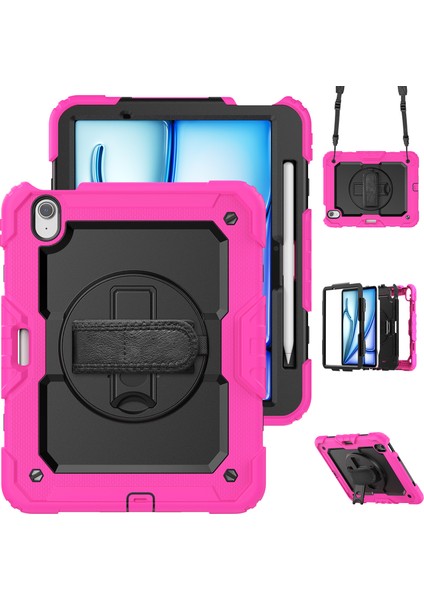 iPad Air 11 (2024) Döner Tekme Standı Pc Silikon Ekran Filmi omuz Askısı Tablet Kılıfı (Yurt Dışından)