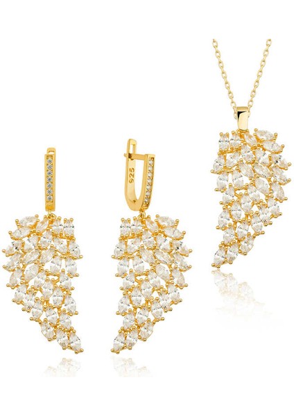 925 Ayar Gümüş Gold Melek Kanadı Kadın Set