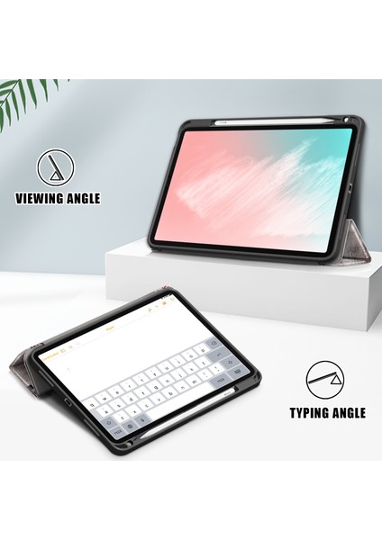 Desen Baskı Pu Deri Üç Katlı Kalem Yuvası Apple iPad Air (2020 2022) Eyfel Kulesi Tablet Kılıfı (Yurt Dışından)