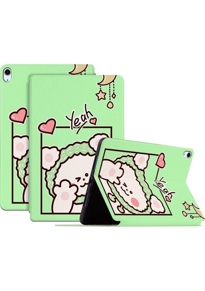 iPad Air (2020 2022) Stand Karikatür Desen Baskı Pu Deri Otomatik Uyandırma uyku Koruyucu Ayı evet Tablet Kılıfı (Yurt Dışından)