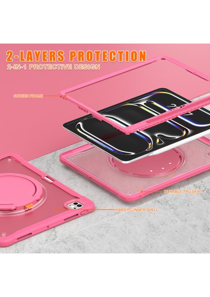 iPad Pro 13 (2024) Döner Tekme Standı Pc Tpu Silikon Tablet Kılıfı (Yurt Dışından)