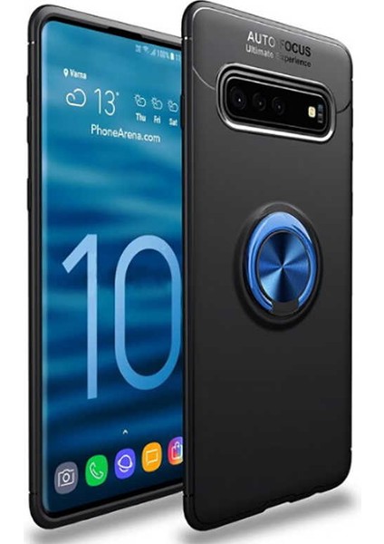 - Samsung Galaxy S10 Plus - Kılıf Yüzüklü Karbon Ravel Silikon Kapak - Kırmızı