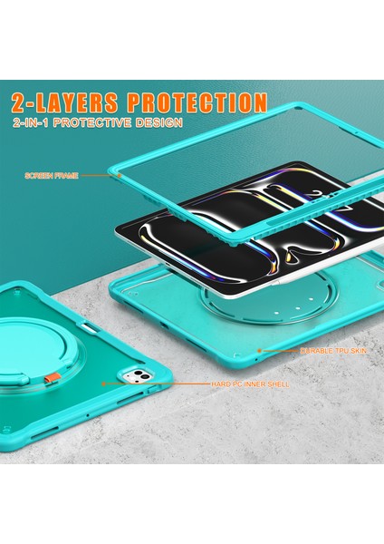 iPad Pro 13 (2024) Döner Tekme Standı Pc Tpu Silikon Tablet Kılıfı (Yurt Dışından)