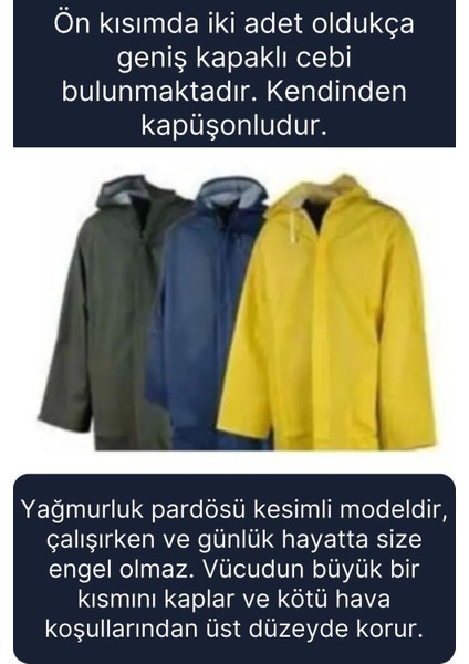 Premium Laci Xxl 150 gr Kapüşonlu Cepli Yağmurluk Su Rüzgar Soğuk Geçirmez Unisex Çıtçıtlı Pardösü