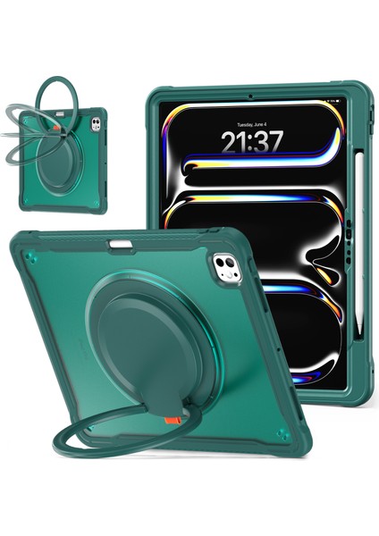 iPad Pro 13 (2024) Döner Tekme Standı Pc Tpu Silikon Gece Yarısı i Tablet Kılıfı (Yurt Dışından)