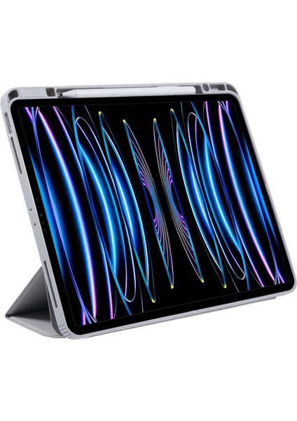 iPad Air 13 (2024) Deri Kalem Tutuculu Üç Katlı Stand Tablet Kılıfı (Yurt Dışından)