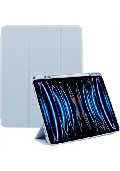 iPad Air 13 (2024) Deri Kalem Tutuculu Üç Katlı Stand Tablet Kılıfı (Yurt Dışından)