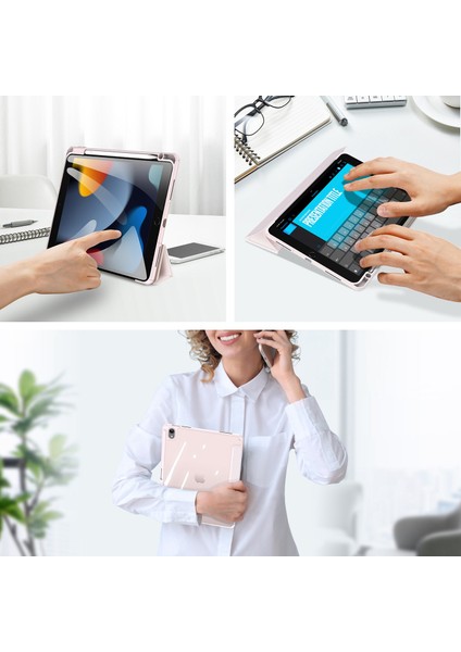Apple iPad 10.9 (2022) Yumuşak Tpu Pc Deri Kalem Tutuculu Üç Katlı Standlı Tablet Kılıfı (Yurt Dışından)