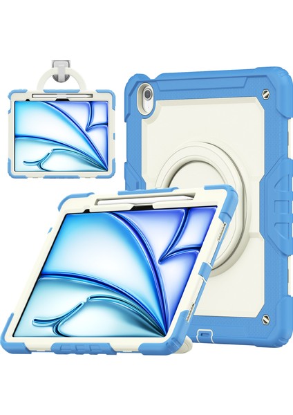 iPad Air 13 (2024) El Kavrama Tekme Standı Pc Silikon Kayış Bej Tablet Kılıfı (Yurt Dışından)