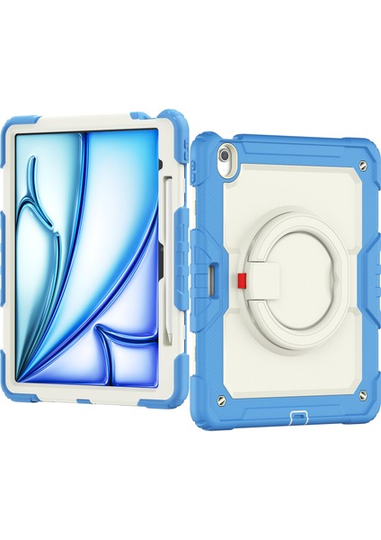 iPad Air 13 (2024) El Kavrama Tekme Standı Pc Silikon Kayış Bej Tablet Kılıfı (Yurt Dışından)