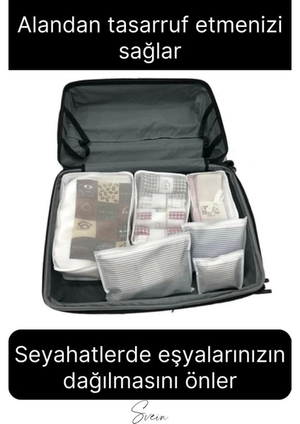 6'lı Valiz Bavul Düzenleyici Seyahat Çantası Organizer Hurç Set Fermuarlı Gri Çizgi Fileli