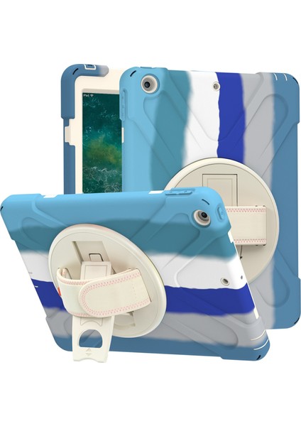 Tekme Standı El Bandı Tamı Kalemli 360 Derece Dönebilen iPad 9 7 Inç (2017 2018) RENKLI Tablet Kılıfı (Yurt Dışından)