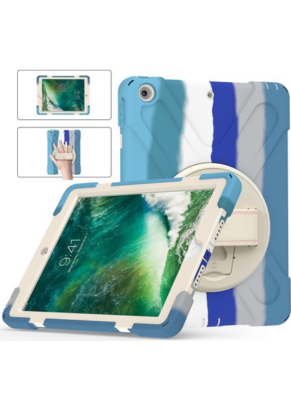 Tekme Standı El Bandı Tamı Kalemli 360 Derece Dönebilen iPad 9 7 Inç (2017 2018) RENKLI Tablet Kılıfı (Yurt Dışından)