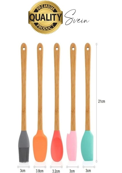 Mini Spatula Kaşık Fırça Setleri Yapışmaz Silikon Tencere Ahşap Saplı Renkli Pişirme Mutfak Araçları