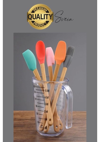 Mini Spatula Kaşık Fırça Setleri Yapışmaz Silikon Tencere Ahşap Saplı Renkli Pişirme Mutfak Araçları