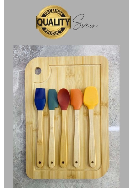 Mini Spatula Kaşık Fırça Setleri Yapışmaz Silikon Tencere Ahşap Saplı Renkli Pişirme Mutfak Araçları