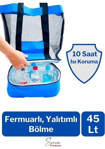 Sıcak Soğuk Tutucu Buzluklu Termos Bölmeli Fileli Omuz Askılı Fermuarlı Şık Plaj Kamp Piknik Çantası indirimleri