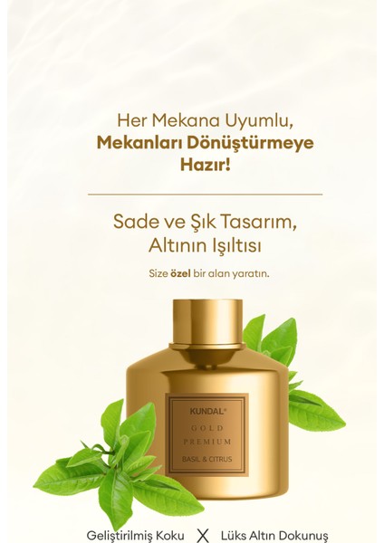 Parfüm Difüzörü Seçkin Gold Seri  Diffuser Gold Edition 200 ml 2 adet Basil & Citrus