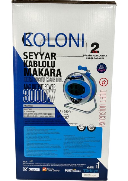 Makaralı Seyyar Uzatma Kablosu 3x1.5mm² 50 Metre