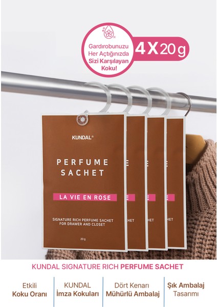 Dolap Içi Parfümlü Koku Kesesi Kundal Signature Rich Perfume Sachet La Vie En Rose 4 x 20 gr