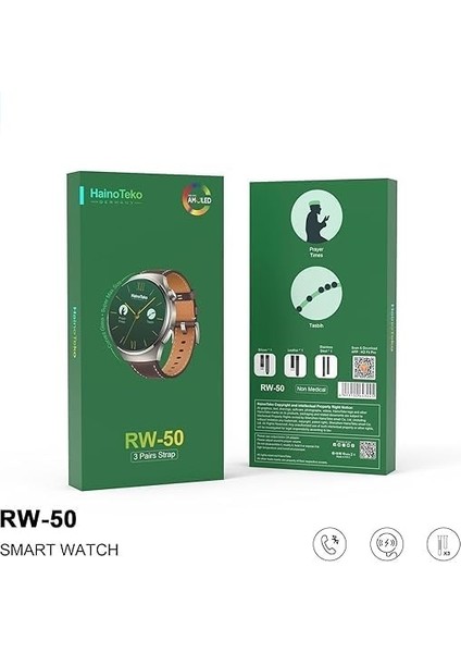 Hainoteko Rw-50 3 Kordonlu Android Ios Uyumlu Amoled Ekran Namaz Hatırlatıcı Tesbih Akıllı Saat