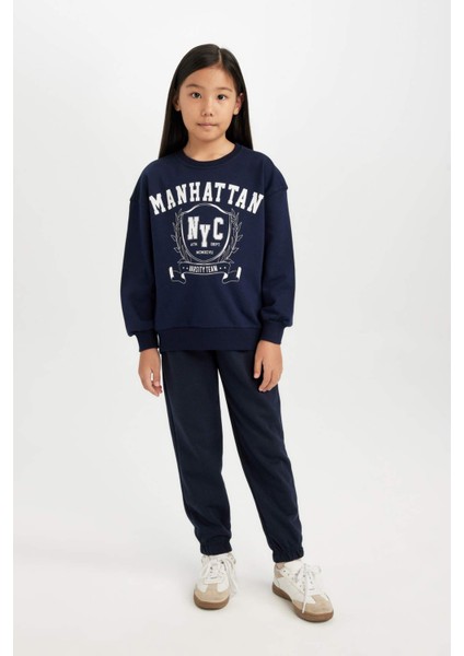 Kız Çocuk Relax Fit Bisiklet Yaka Baskılı Sweatshirt D6493A8NS fiyatları