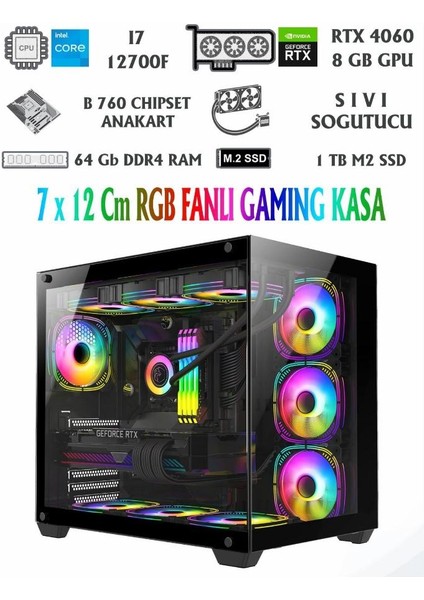 Perfect B760 Çipset I7 12700F Rtx 4060 64GB Ram 1tb M2 Masaüstü Oyun Bilgisayarı Win 11 Pro Lisanslı