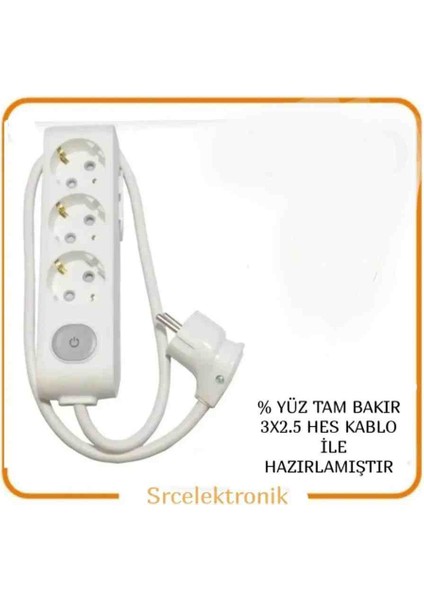 Multi-Let 3'lü 1-10 Metre Arası Ebatları Anahtarlı Topraklı Çocuk Korumalı Uzatma ( 3x2.5 Hes Kablo Tam Bakır) Ttr Kablo HO5VV-F