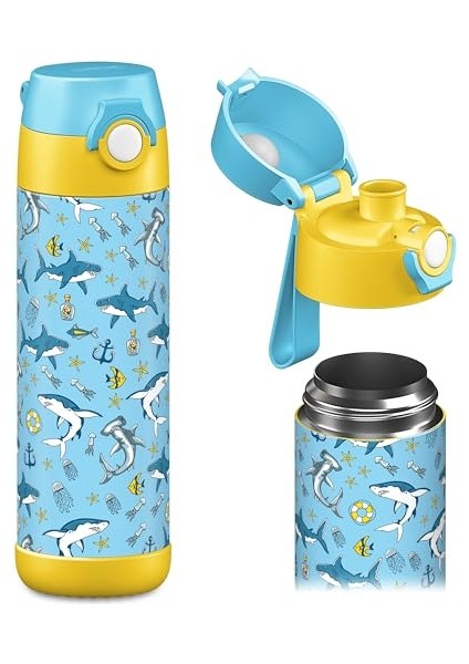 Çocuk Su Şişesi Yalıtımlı Paslanmaz Çelik Su Şişesi Bpa Içermez Sızdırmaz Okullar ve Anaokulları Için Bardak Kapaklı Çocuk Şişesi (350ML) (Yurt Dışından)