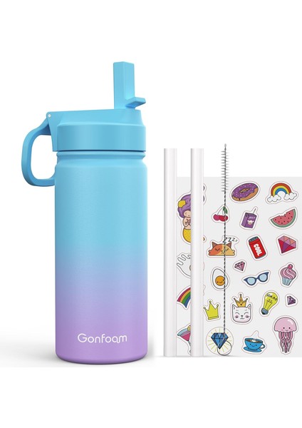 Çocuklar Su Şişesi 16 Oz Çocuklar Su Şişesi Etiketli Paslanmaz Çelik Hasır Bardak Erkek Hediye (Mavi/mor) (Yurt Dışından)