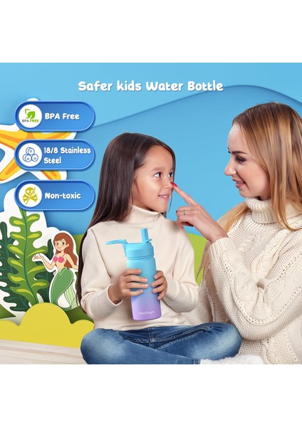 Çocuklar Su Şişesi 16 Oz Çocuklar Su Şişesi Etiketli Paslanmaz Çelik Hasır Bardak Erkek Hediye (Mavi/mor) (Yurt Dışından)