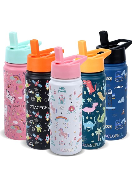，çocuk Yalıtımlı Vakumlu Su Şişesi Hasır Kapaklı Paslanmaz Çelik Su Şişesi Erkekler ve Kızlar Için Sızdırmaz Hafif Çevre Dostu (550ML) (Yurt Dışından)