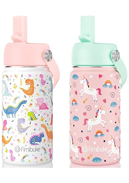 Çocuklar Yalıtımlı Su Şişesi 14 Oz Bpa Içermeyen Paslanmaz Çelik Çift Duvar Vakum Sızdırmazlık Öğrencileri Erkekler ve Kızlar Için Pipetli (1 Paket Mavi Dinozor) (Yurt Dışından)