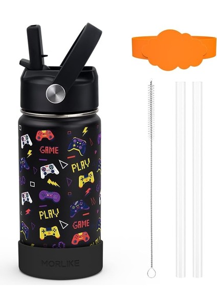 ，，çocuklar Için Saman Kapaklı Su Şişesi 14 Oz Vakum Yalıtımlı Paslanmaz Çelik Seyahat Tumbler Termos Okul Için Sızdırmaz Yürümeye Başlayan Kızlar Su Şişesi (Dinozor) (Yurt Dışından)