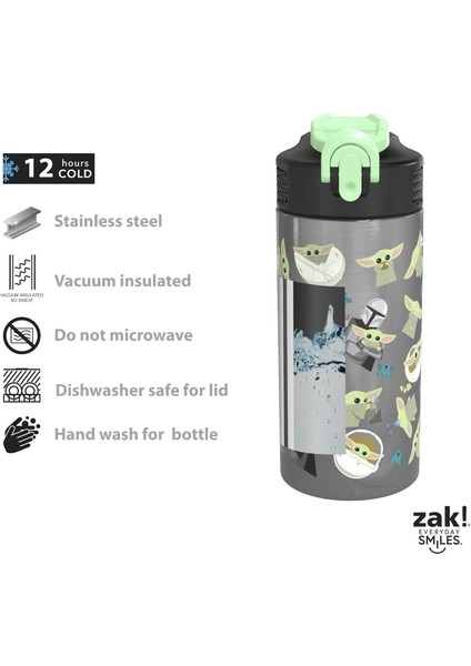 Star Wars Mandaloria Çocuk Paslanmaz Çelik Vakum Yalıtımlı Su Şişesi 14 Oz. Dayanıklı, Sızdırmaz Açılır Pipet Ağzı ve Dahili Taşıma Halkası Bpa Içermez. (Yurt Dışından)
