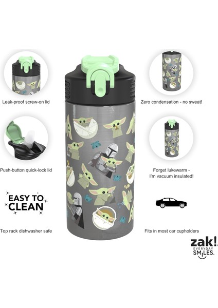 Star Wars Mandaloria Çocuk Paslanmaz Çelik Vakum Yalıtımlı Su Şişesi 14 Oz. Dayanıklı, Sızdırmaz Açılır Pipet Ağzı ve Dahili Taşıma Halkası Bpa Içermez. (Yurt Dışından)