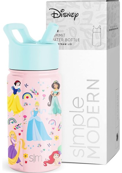 Çocuklar Için Hasır Kapaklı Su Şişesi Yeniden Kullanılabilir Yalıtımlı Paslanmaz Çelik Bardak Kızlar Için, Okul 14 Oz Gökkuşağı Prenses (Yurt Dışından)