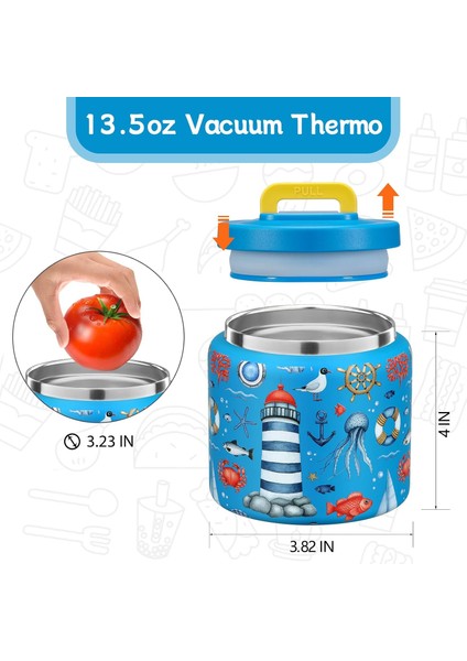 ，，13.5 Oz Çorba Yalıtımlı Geniş Ağızlı Vakum Yalıtımlı Gıda Kavanoz Sızdırmaz Paslanmaz Çelik Sıcak ve Soğuk Gıda Için Gıda Yalıtımı Çocuk Gıda Öğle Yemeği Çorba Kabı (Yurt Dışından)