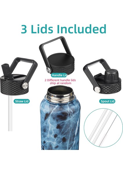 Yalıtımlı Su Şişesi 18 Oz Paslanmaz Çelik Su Şişesi 3 Kapaklı Spor Şişe Mermer Okyanus (Yurt Dışından) fırsatları