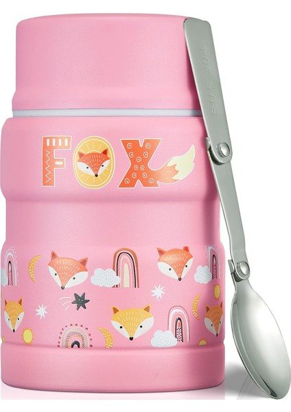 ， 17 Oz Çocuk Güveç - Katlanır Kaşıklı Çorba Kavanozu - Sıcak ve Soğuk Yemek Kavanozu - Pink Fox (Yurt Dışından)
