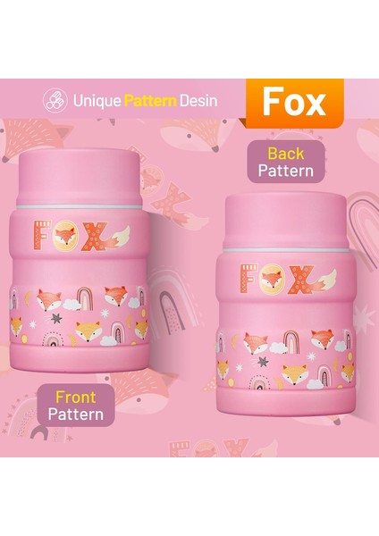 ， 17 Oz Çocuk Güveç - Katlanır Kaşıklı Çorba Kavanozu - Sıcak ve Soğuk Yemek Kavanozu - Pink Fox (Yurt Dışından)