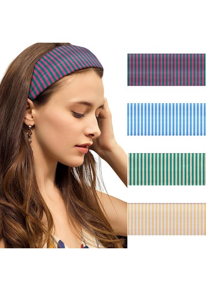 Set Women Striped Wide Headband Women Hair Non-Slip Wrap Elastic Fashion Headband Exercise Yoga Running Headband Women Hair Accessories (Yurt Dışından)